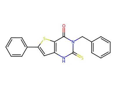 3-benzyl-6-phenyl-2-sulfanyl-3H,4H-thieno[3,2-d]pyrimidin-4-one structure