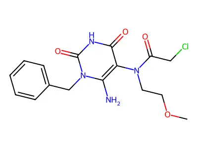 N-(6-amino-1-benzyl-2,4-dioxo-1,2,3,4-tetrahydropyrimidin-5-yl)-2-chloro-N-(2-methoxyethyl)acetamide structure