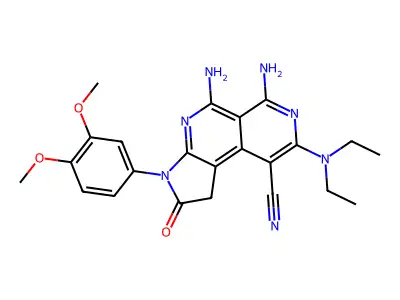 5,6-Diamino-8-(diethylamino)-3-(3,4-dimethoxyphenyl)-2,3-dihydro-2-oxo-1H-pyrrolo[2,3-c][2,7]naphthyridine-9-carbonitrile structure