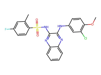 N-{3-[(3-chloro-4-methoxyphenyl)amino]quinoxalin-2-yl}-4-fluoro-2-methylbenzene-1-sulfonamide structure