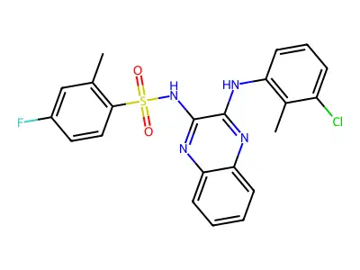 N-{3-[(3-chloro-2-methylphenyl)amino]quinoxalin-2-yl}-4-fluoro-2-methylbenzene-1-sulfonamide structure