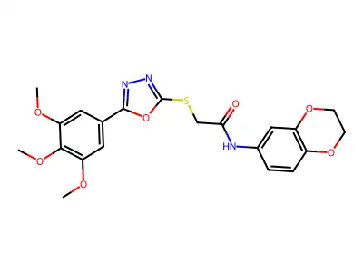 N-(2,3-dihydrobenzo[b][1,4]dioxin-6-yl)-2-((5-(3,4,5-trimethoxyphenyl)-1,3,4-oxadiazol-2-yl)thio)acetamide structure