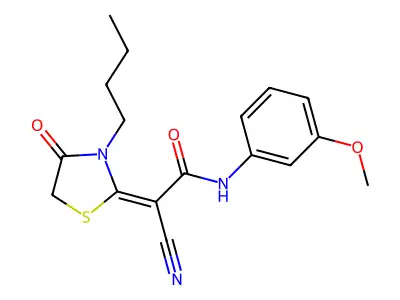 2-(3-butyl-4-oxo-1,3-thiazolidin-2-ylidene)-2-cyano-N-(3-methoxyphenyl)acetamide structure