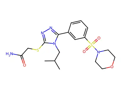 2-[[4-(2-methylpropyl)-5-(3-morpholin-4-ylsulfonylphenyl)-1,2,4-triazol-3-yl]sulfanyl]acetamide structure