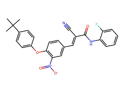 (E)-3-[4-(4-tert-butylphenoxy)-3-nitrophenyl]-2-cyano-N-(2-fluorophenyl)prop-2-enamide structure