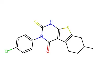 4-(4-chlorophenyl)-11-methyl-5-sulfanyl-8-thia-4,6-diazatricyclo[7.4.0.0,2,7]trideca-1(9),2(7),5-trien-3-one structure
