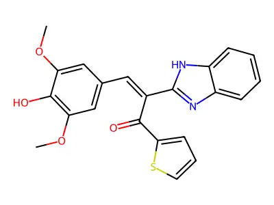 4-[2-(1,3-dihydrobenzimidazol-2-ylidene)-3-oxo-3-thiophen-2-ylpropylidene]-2,6-dimethoxy-1-cyclohexa-2,5-dienone structure