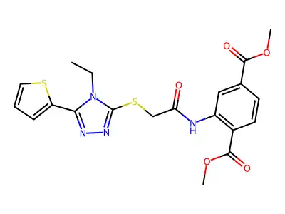 dimethyl 2-(2-((4-ethyl-5-(thiophen-2-yl)-4H-1,2,4-triazol-3-yl)thio)acetamido)terephthalate structure