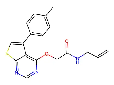 2-[5-(4-methylphenyl)thieno[2,3-d]pyrimidin-4-yl]oxy-N-prop-2-enylacetamide structure