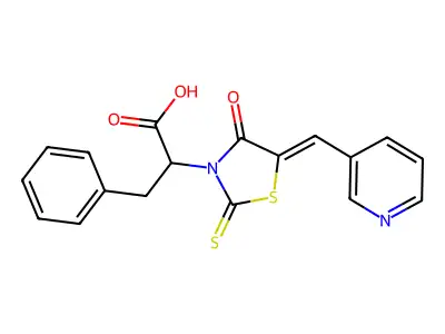 2-{4-Oxo-5-[(pyridin-3-yl)methylidene]-2-sulfanylidene-1,3-thiazolidin-3-yl}-3-phenylpropanoic acid structure
