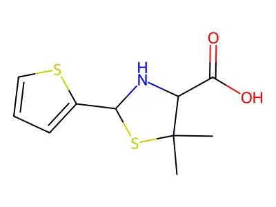 5,5-Dimethyl-2-(2-thienyl)-1,3-thiazolidine-4-carboxylic acid structure