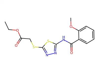 Ethyl 2-((5-(2-methoxybenzamido)-1,3,4-thiadiazol-2-yl)thio)acetate structure