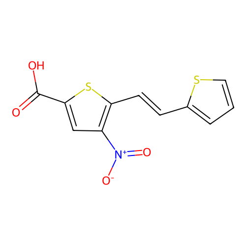 4-Nitro-5-[2-(2-thienyl)vinyl]-2-thiophenecarboxylic acid structure