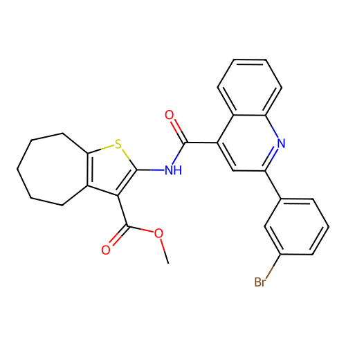 methyl 2-({[2-(3-bromophenyl)-4-quinolinyl]carbonyl}amino)-5,6,7,8-tetrahydro-4H-cyclohepta[b]thiophene-3-carboxylate structure