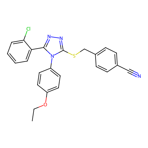 4-[[5-(2-chlorophenyl)-4-(4-ethoxyphenyl)-1,2,4-triazol-3-yl]sulfanylmethyl]benzonitrile structure