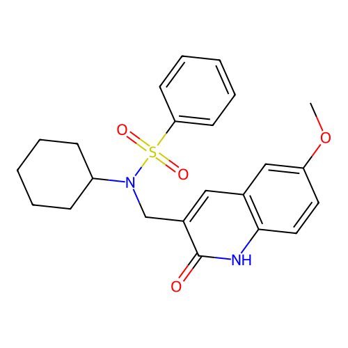 N-cyclohexyl-N-((2-hydroxy-6-methoxyquinolin-3-yl)methyl)benzenesulfonamide structure