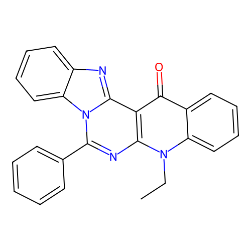 5-ethyl-7-phenylbenzimidazo[1',2':1,6]pyrimido[4,5-b]quinolin-14(5H)-one structure