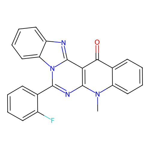7-(2-fluorophenyl)-5-methylbenzimidazo[1',2':1,6]pyrimido[4,5-b]quinolin-14(5H)-one structure