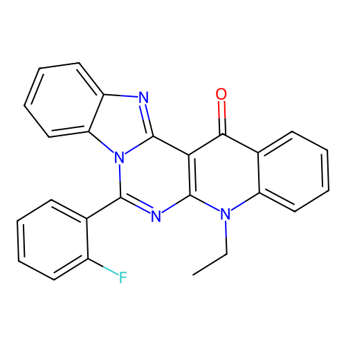 5-ethyl-7-(2-fluorophenyl)benzimidazo[1',2':1,6]pyrimido[4,5-b]quinolin-14(5H)-one structure