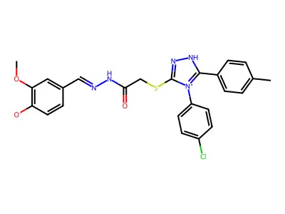 4-[[[2-[[4-(4-chlorophenyl)-5-(4-methylphenyl)-1H-1,2,4-triazol-4-ium-3-yl]sulfanyl]acetyl]hydrazinylidene]methyl]-2-methoxyphenolate structure