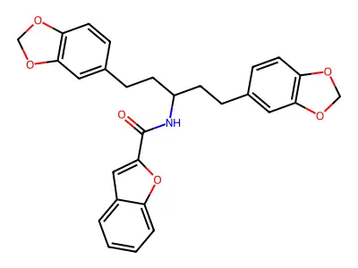 2-Benzofurancarboxamide, N-(3-(1,3-benzodioxol-5-yl)-1-(2-(1,3-benzodioxol-5-yl)ethyl)propyl)- structure