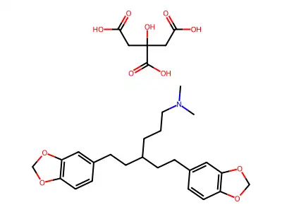 1,3-Benzodioxole-5-hexanamine, delta-(2-(1,3-benzodioxol-5-yl)ethyl)-N,N-dimethyl-, 2-hydroxy-1,2,3-propanetricarboxylate (salt) structure