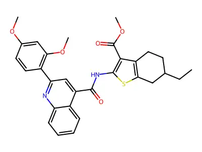 methyl 2-[[2-(2,4-dimethoxyphenyl)quinoline-4-carbonyl]amino]-6-ethyl-4,5,6,7-tetrahydro-1-benzothiophene-3-carboxylate structure