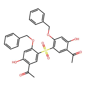 1-[5-(5-acetyl-4-hydroxy-2-phenylmethoxyphenyl)sulfonyl-2-hydroxy-4-phenylmethoxyphenyl]ethanone structure