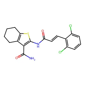 2-[(2E)-3-(2,6-dichlorophenyl)prop-2-enoylamino]-4,5,6,7-tetrahydrobenzo[b]thi ophene-3-carboxamide structure