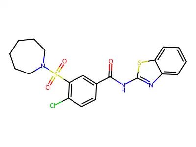 3-(azepan-1-ylsulfonyl)-N-(1,3-benzothiazol-2-yl)-4-chlorobenzamide structure