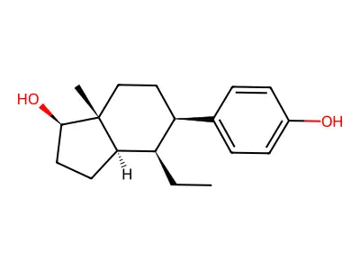 2-alpha-Ethyl-3-beta-(p-hydroxyphenyl)-6-beta-methyl-trans-bicyclo(4.3.0)nonan-7-beta-ol structure