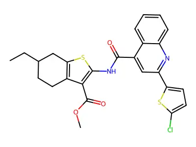 methyl 2-({[2-(5-chloro-2-thienyl)-4-quinolinyl]carbonyl}amino)-6-ethyl-4,5,6,7-tetrahydro-1-benzothiophene-3-carboxylate structure