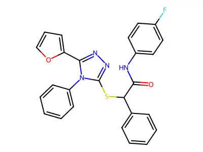 N-(4-fluorophenyl)-2-[[5-(2-furyl)-4-phenyl-1,2,4-triazol-3-yl]sulfanyl]-2-phenyl-acetamide structure