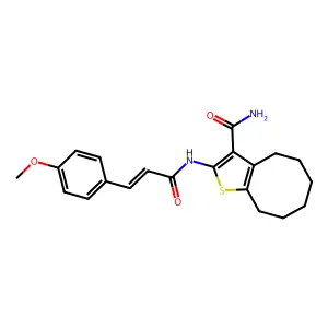 2-[[(E)-3-(4-methoxyphenyl)prop-2-enoyl]amino]-4,5,6,7,8,9-hexahydrocycloocta[b]thiophene-3-carboxamide structure
