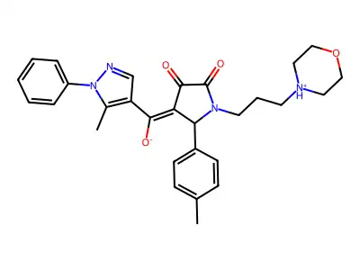 [2-(4-methylphenyl)-1-(3-morpholin-4-ium-4-ylpropyl)-4,5-dioxopyrrolidin-3-ylidene]-(5-methyl-1-phenylpyrazol-4-yl)methanolate structure