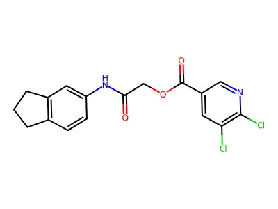 [(2,3-dihydro-1H-inden-5-yl)carbamoyl]methyl 5,6-dichloropyridine-3-carboxylate structure