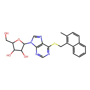9H-Purine, 6-(((2-methyl-1-naphthalenyl)methyl)thio)-9-beta-L-ribofuranosyl- structure