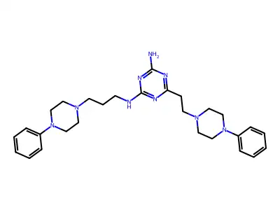 1,3,5-Triazine-2,4-diamine, 6-(2-(4-phenyl-1-piperazinyl)ethyl)-N-(3-(4-phenyl-1-piperazinyl)propyl)- structure