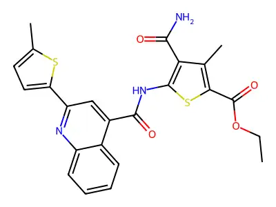 ethyl 4-(aminocarbonyl)-3-methyl-5-({[2-(5-methyl-2-thienyl)-4-quinolinyl]carbonyl}amino)-2-thiophenecarboxylate structure