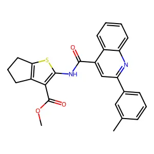 methyl 2-({[2-(3-methylphenyl)-4-quinolinyl]carbonyl}amino)-5,6-dihydro-4H-cyclopenta[b]thiophene-3-carboxylate structure