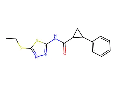 N-[5-(ethylsulfanyl)-1,3,4-thiadiazol-2-yl]-2-phenylcyclopropanecarboxamide structure