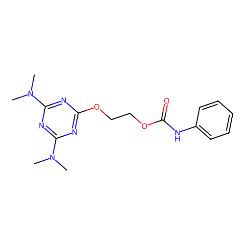 2-((4,6-Bis(dimethylamino)-1,3,5-triazin-2-yl)oxy)ethyl phenylcarbamate structure