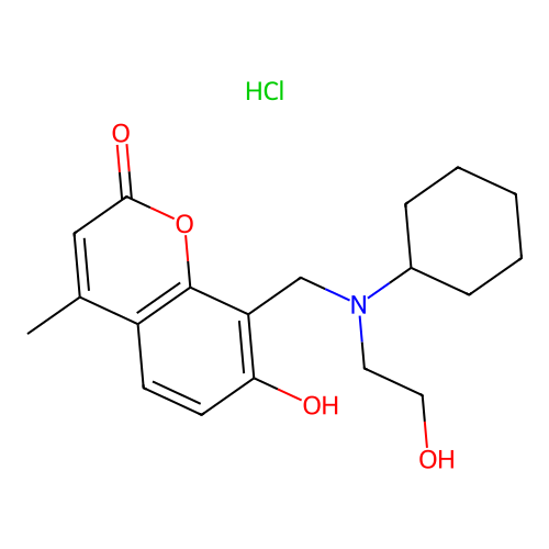 2H-1-Benzopyran-2-one, 8-((cyclohexyl(2-hydroxyethyl)amino)methyl)-7-hydroxy-4-methyl-, hydrochloride structure