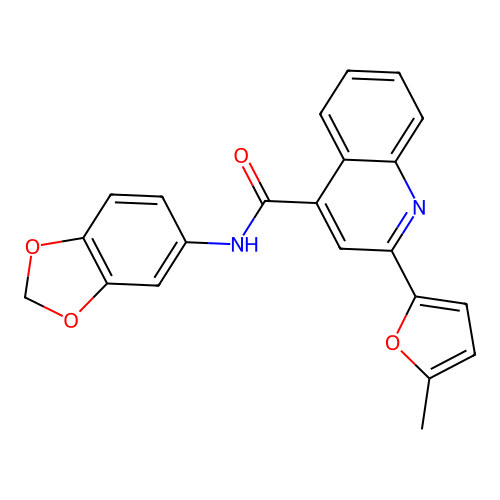 N-(1,3-benzodioxol-5-yl)-2-(5-methylfuran-2-yl)quinoline-4-carboxamide structure