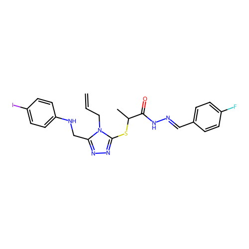 2-({4-allyl-5-[(4-iodoanilino)methyl]-4H-1,2,4-triazol-3-yl}sulfanyl)-N'-(4-fluorobenzylidene)propanohydrazide structure