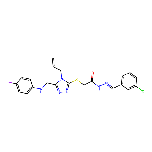 2-({4-allyl-5-[(4-iodoanilino)methyl]-4H-1,2,4-triazol-3-yl}sulfanyl)-N'-(3-chlorobenzylidene)acetohydrazide structure