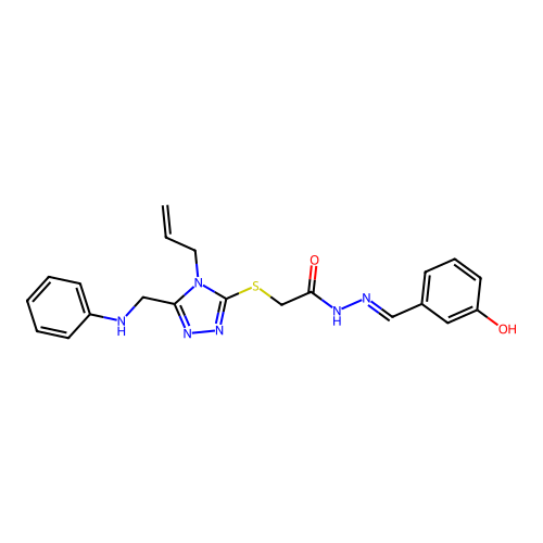 2-[[5-(anilinomethyl)-4-prop-2-enyl-1,2,4-triazol-3-yl]sulfanyl]-N-[(E)-(3-hydroxyphenyl)methylideneamino]acetamide structure