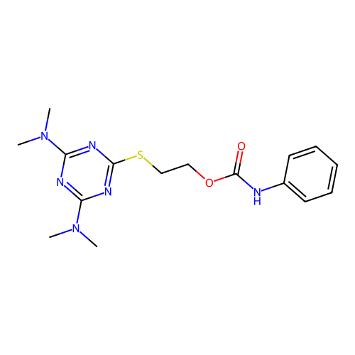 2-{[4,6-Bis(dimethylamino)-1,3,5-triazin-2-yl]sulfanyl}ethyl phenylcarbamate structure