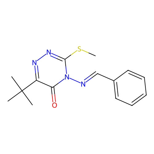 4-[(E)-benzylideneamino]-6-tert-butyl-3-methylsulfanyl-1,2,4-triazin-5-one structure