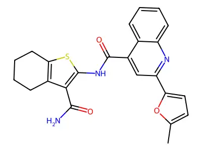 N-(3-carbamoyl-4,5,6,7-tetrahydro-1-benzothiophen-2-yl)-2-(5-methylfuran-2-yl)quinoline-4-carboxamide structure